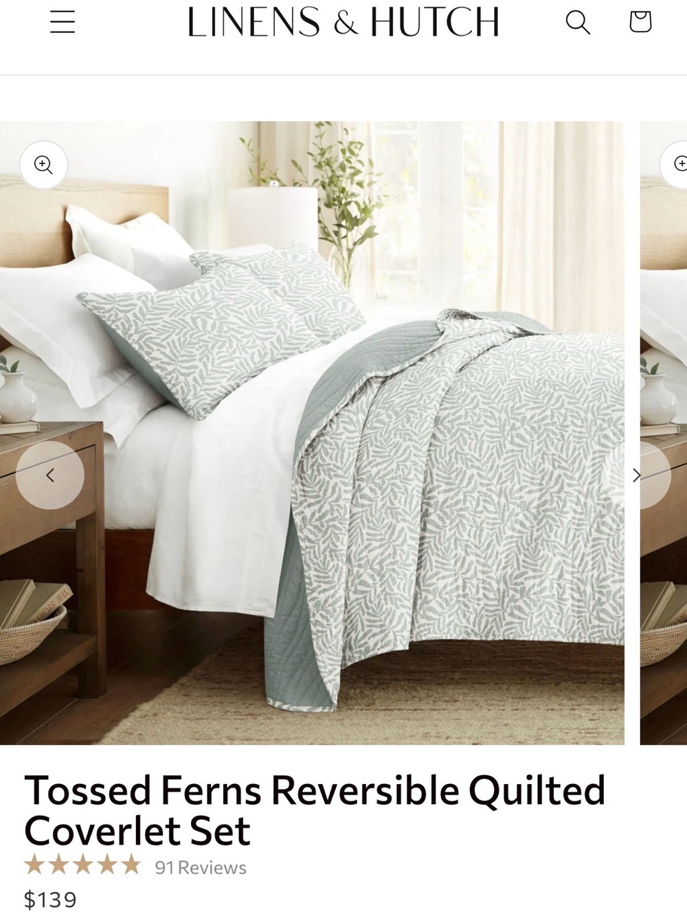 Tossed Ferns Reversible Quilted Coverlet Set - Sage